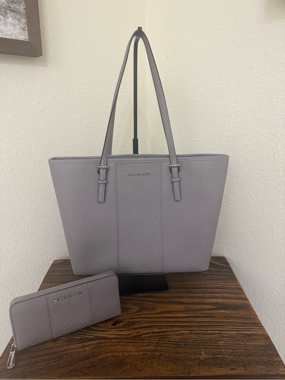 Michael Kors Studded Saffiano Leather Tote & Matching Zip Wallet Set